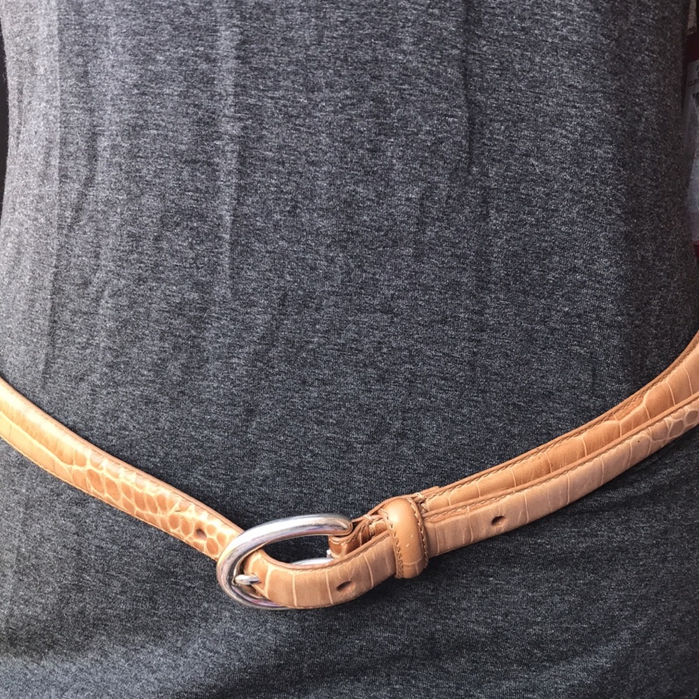 🚨B2G1 LAUREN RALPH LAUREN Tan Animal Print Italian Leather Brass Buckle Belt